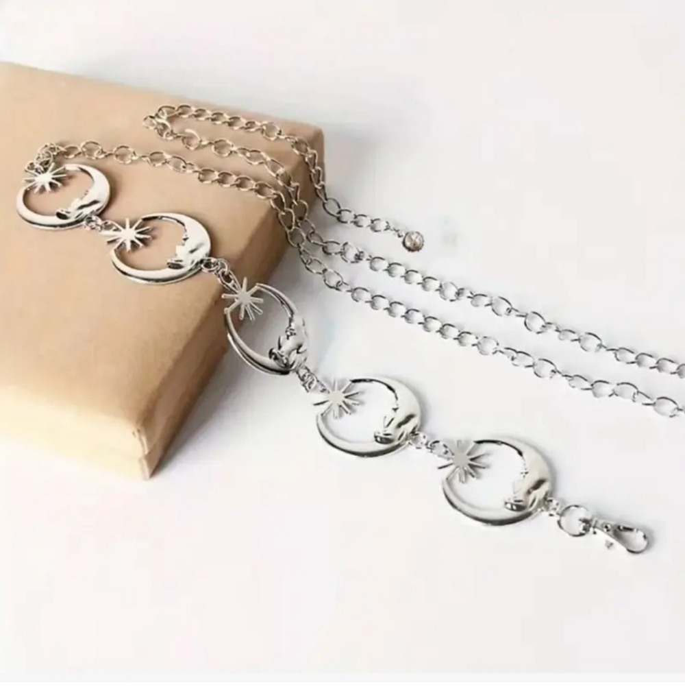 NEW Silver Moon Link Chain Belt - Gothic Silver Waist Accessory - Picture 2 of 4